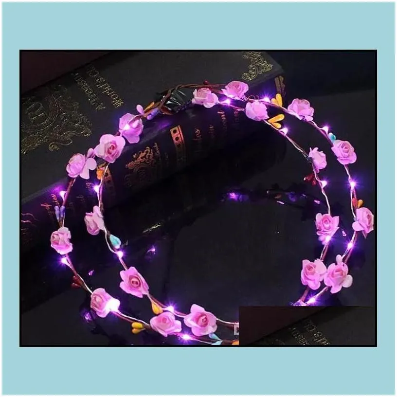 hair accessories flashing led glow flower crown headbands light party rave floral hair garland wreath wedding girl headpiece decor d