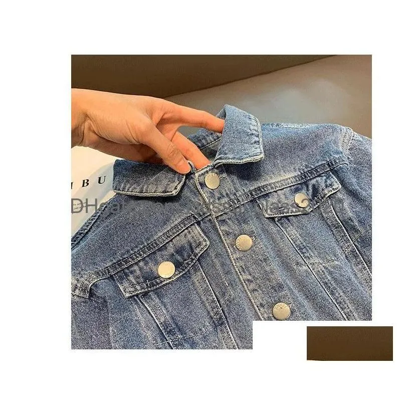 jackets girls love heart embroidery denim jacket kids lapel single breasted long sleeve outwear fashion children casual clothes q917