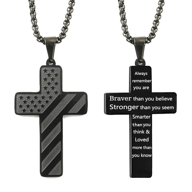 American Flag Cross Pendant Necklace Men`s Stainless Steel Necklace 8 Style