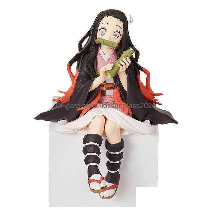 action toy figures demon slayer figure nezuko tanjirou shinobu zenitsu hashibira inosuke eat rice balls pvc figurine kimetsu no ya