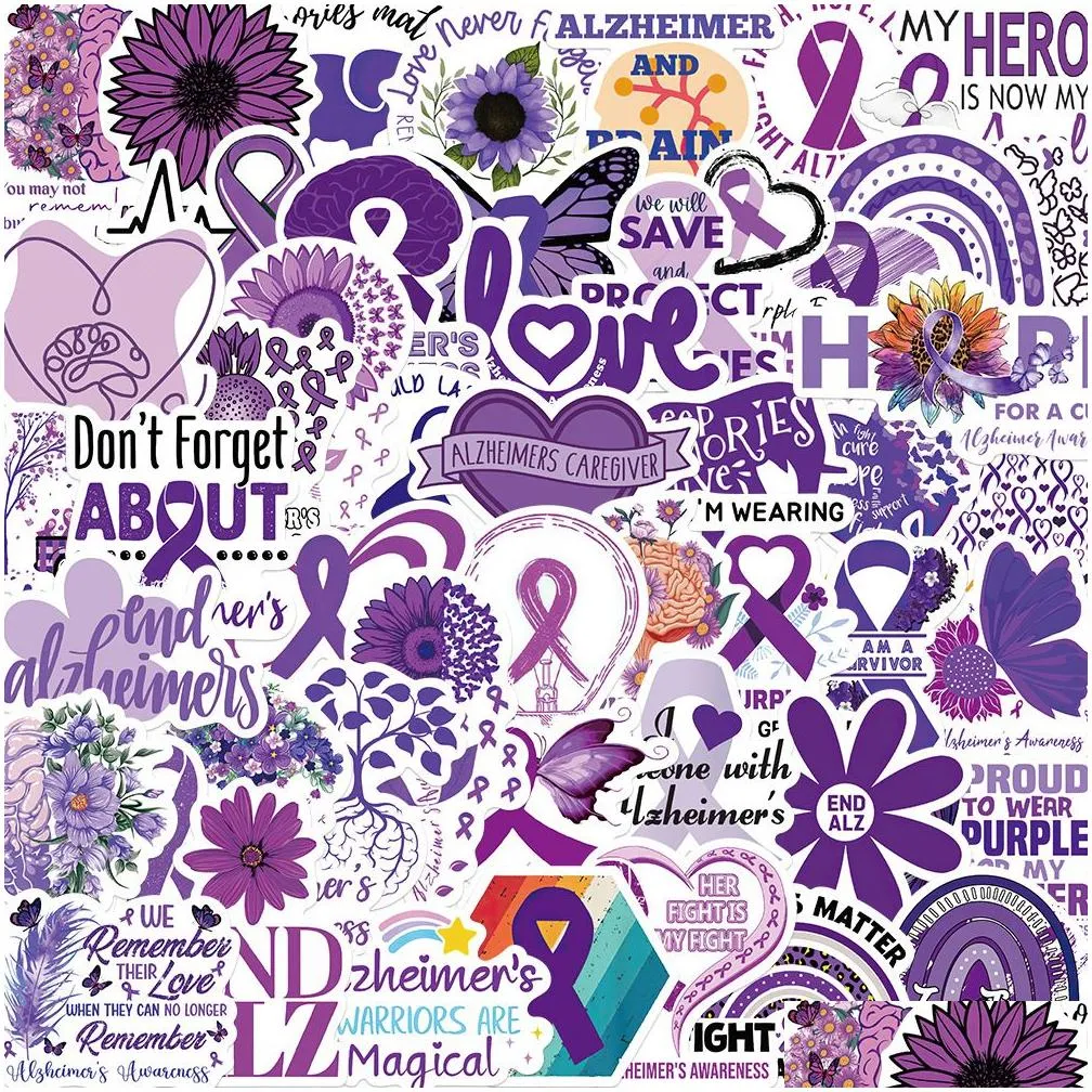 50pcs alzheimer`s awareness stickers skate accessories vinyl waterproof sticker for skateboard laptop luggage phone case car decals party