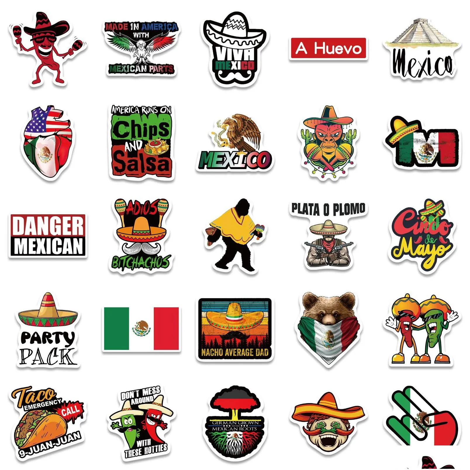 50pcs mexican style stickers skate accessories waterproof vinyl sticker for skateboard laptop luggage bicycle motorcycle phone car decals party