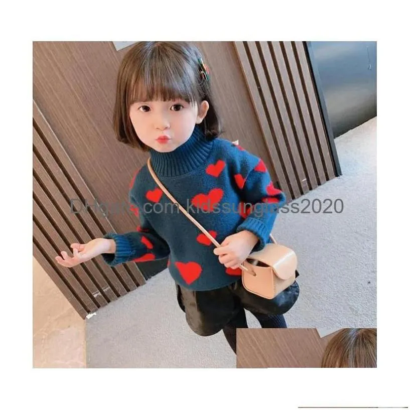 pullover girls love heart knitted sweater plover 2022 spring kids high collar long sleeve tops valentines day children princess clot