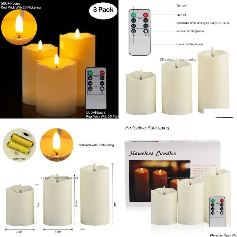 candles 3pcs set remote control led flameless lights year battery powered led tea easter with packaging 230512