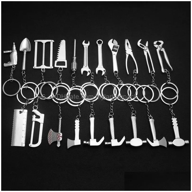 Other Hand Tools Keychains For Men Car Bag Keyring Tool Mini Utility Pocket Clasp Rer Hammer Wrench Pliers Shovel Axe Spanner Simation Dhvgz