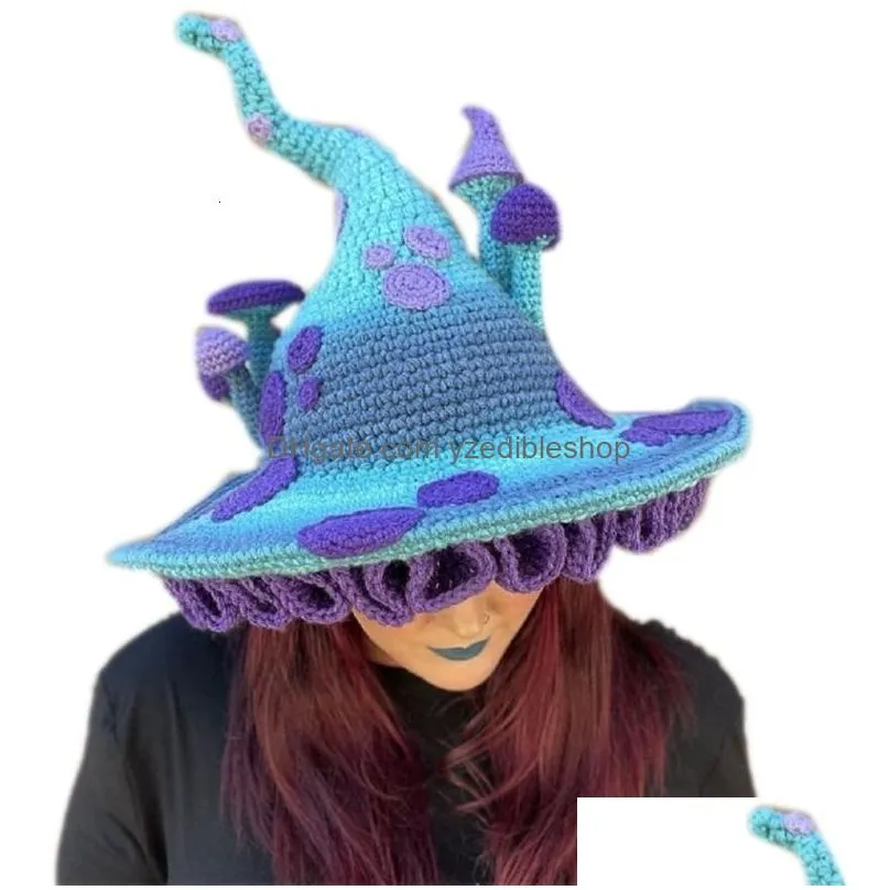 hats party hats halloween wicked witch mushroom hat knitted for cosplay costume accessories pograph props girls r7rf 230411