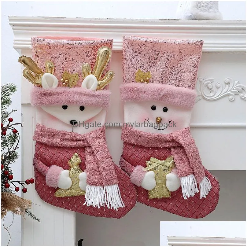 Christmas Decorations Christmas Stocking Gift Bags Sequin P Pink Socks Decorations Xmas Large 41Cm Decorative Durable Fireplace Hangin Dh6Us