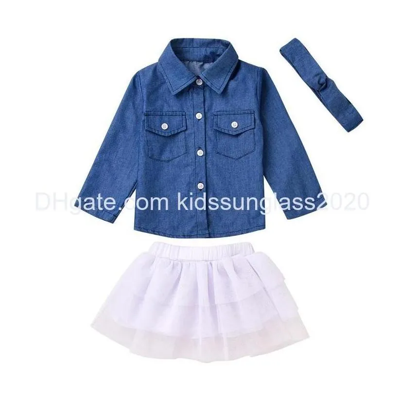 clothing sets cute girl baby long sleeve denim top tutu skirt headband threepiece set drop delivery kids maternity dhxoa