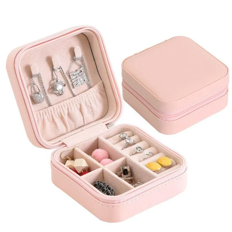 women jewelry box bag travel cosmetic necklace ring storage case zipper organizer display mini box pu leather waterproof