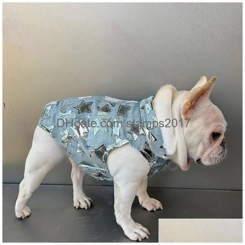 fashion dog denim button jacket designer dog cat print thin waistcoat schnauzer bichon corgi teddy pet sweatshirt vest