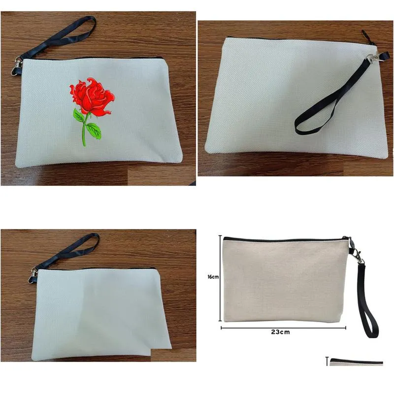 50pcs 23cmx16cm sublimation linen pouches cosmetic bags diy women blank plain zipper makeup phone clutch bag