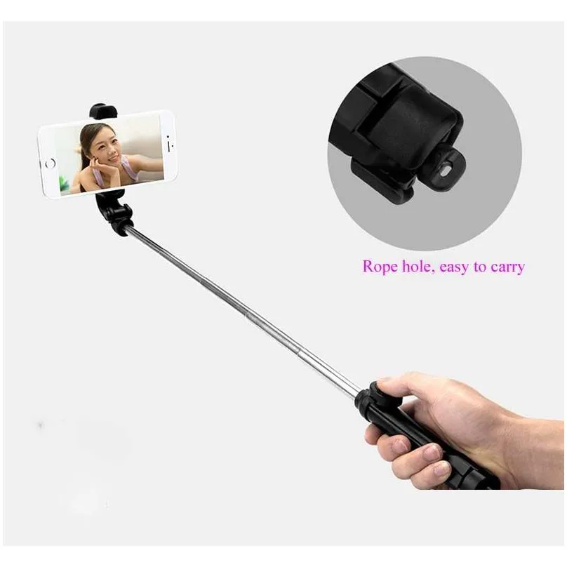 foldable bluetooth selfie live tripod multi-function mobile phone selfie stick aluminum alloy with abs 3color