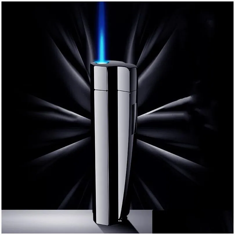  windproof cigarette torch cigar lighter side press ignition metal  lighter blue flame refillable butane gas lighters gadgtes