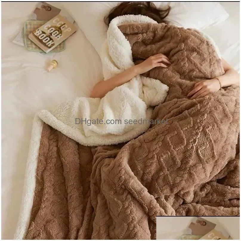 blankets thickened lamb plush blanket plush fleece plaids for bed sofa warm mantas throw blankets coral velet quilt home textile