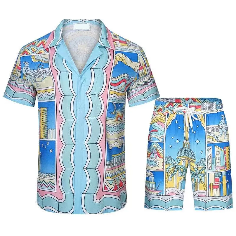 Early spring new high quality Casa casual two-piece set digital pattern print loose comfortable short sleeve shirt shorts for men and women m-xxxl