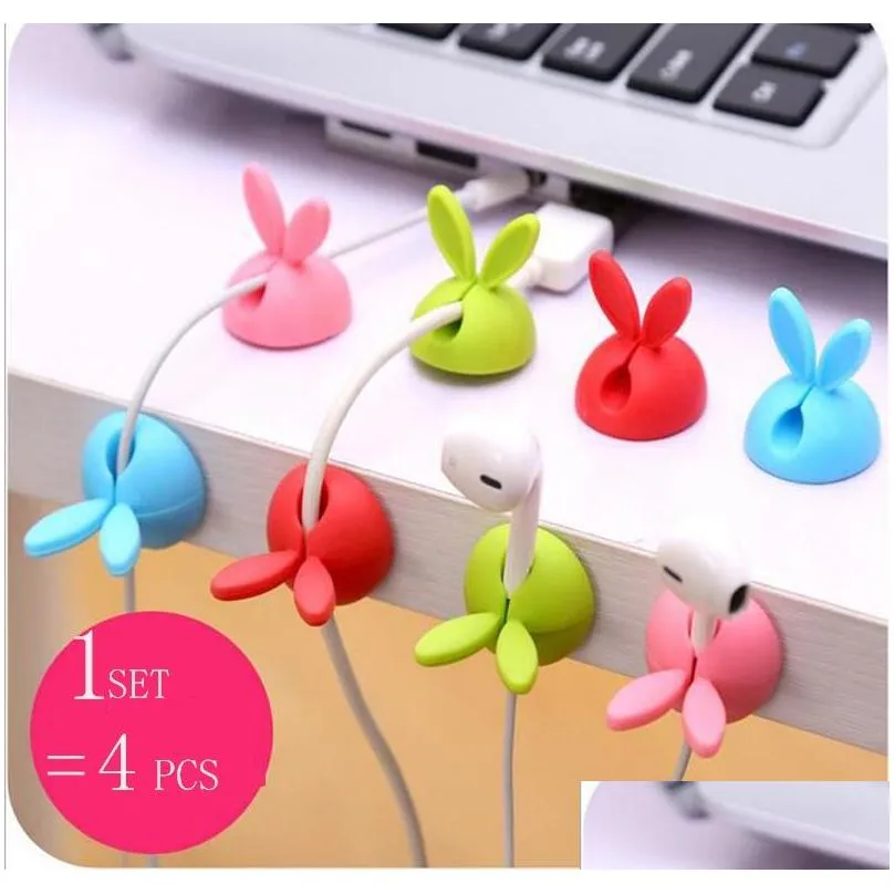 20sets rabbit ear cable winder earphone cable organizer wire storage silicon  cable wrap cord holder clips for mp3