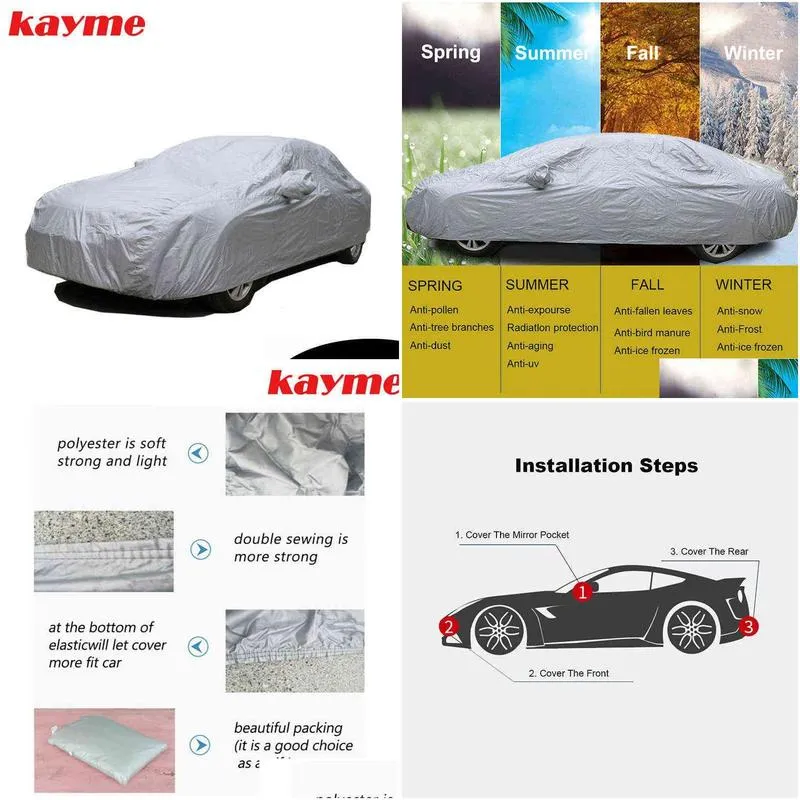 kayme full car covers dustproof outdoor indoor uv snow resistant sun protection polyester cover universal for bmw h220425