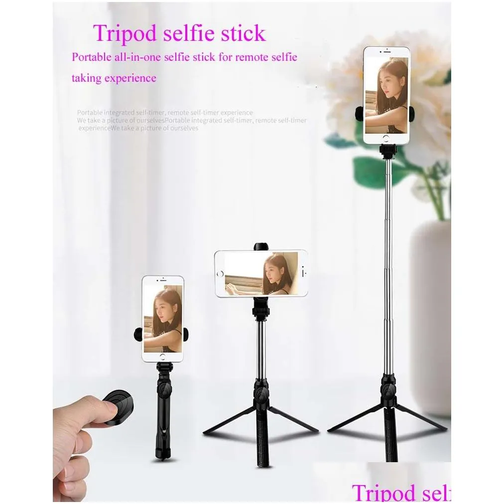 foldable bluetooth selfie live tripod multi-function mobile phone selfie stick aluminum alloy with abs 3color