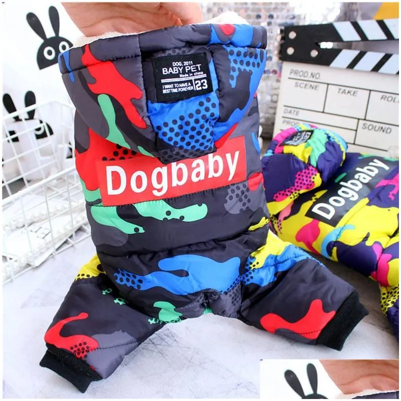 dog apparel winter pet puppy dog clothes fashion camo printed small dog coat warm cotton jacket pet outfits ski suit for dogs cats costume