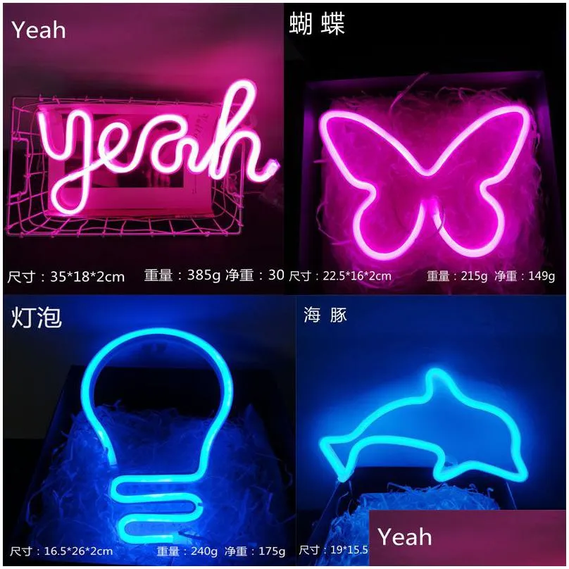 multi styles neon light signs wall decor led lamp rainbow battery or usb operated table night lights for girls children baby room