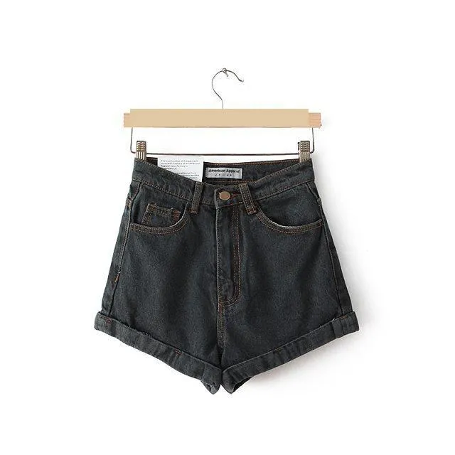 europe and the united states retro high-waisted rolled denim shorts women 2021 summer high-waisted baggy skinny hip hot pants trend