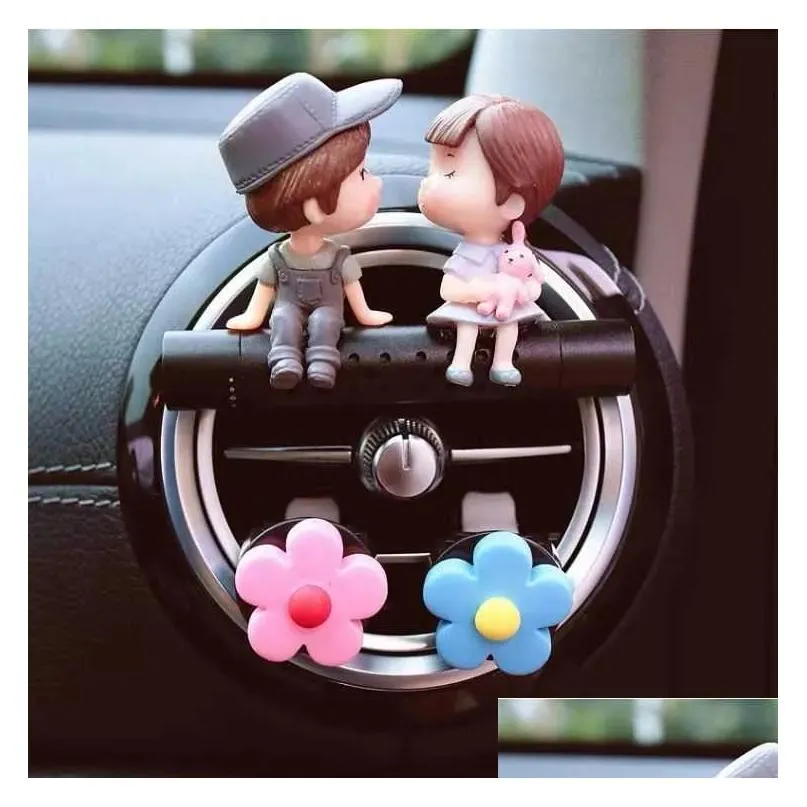 Interior Decorations Car Air Freshener Cartoon Girl Riding A Broom Cute Per Metal Aromatherapy Vent Accessories Drop Delivery Dhaik