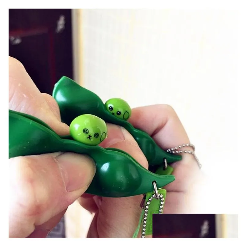 squeeze straps extrusion decompression bean keychains pea soybean keyring edamame fidget toys phone charms kids gift