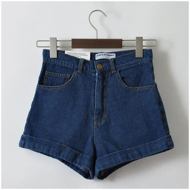 europe and the united states retro high-waisted rolled denim shorts women 2021 summer high-waisted baggy skinny hip hot pants trend