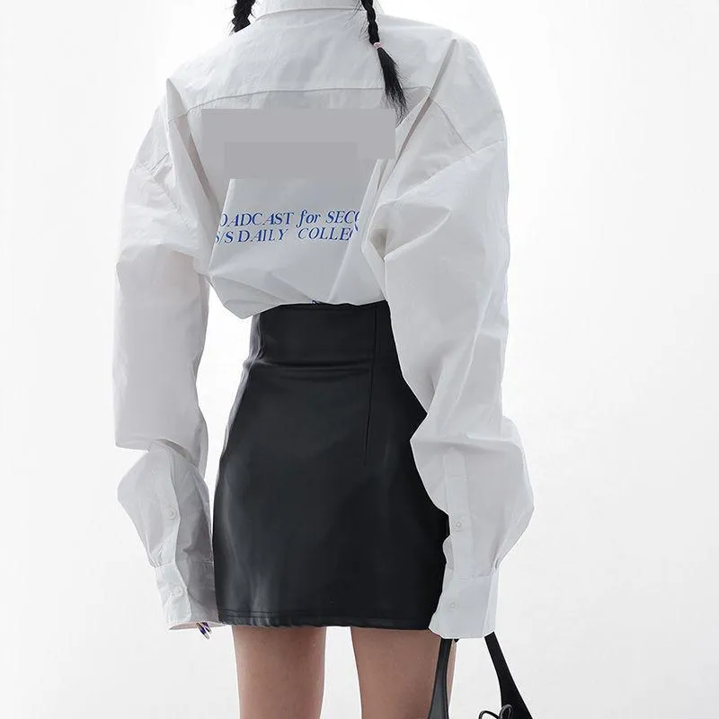 spice girl black leather skirt high-waisted slimming a-line skirt autumn/winter 2022 with boot-wrapped hip skirt children