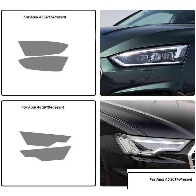 Car Covers 2 Pcs Car Headlight Protective Film Smoked Black Tpu Sticker For A4 8V A3 B8 B9 A5 A6 C8 A7 A8 D4 Tt E-Tron R8 Accessories Dhr9A