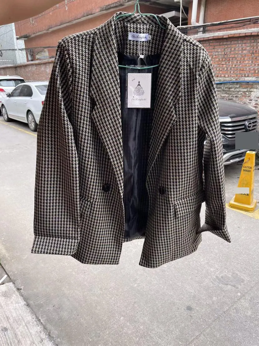 plaid suit jacket women loose 2023 spring and autumn students retro small suit top