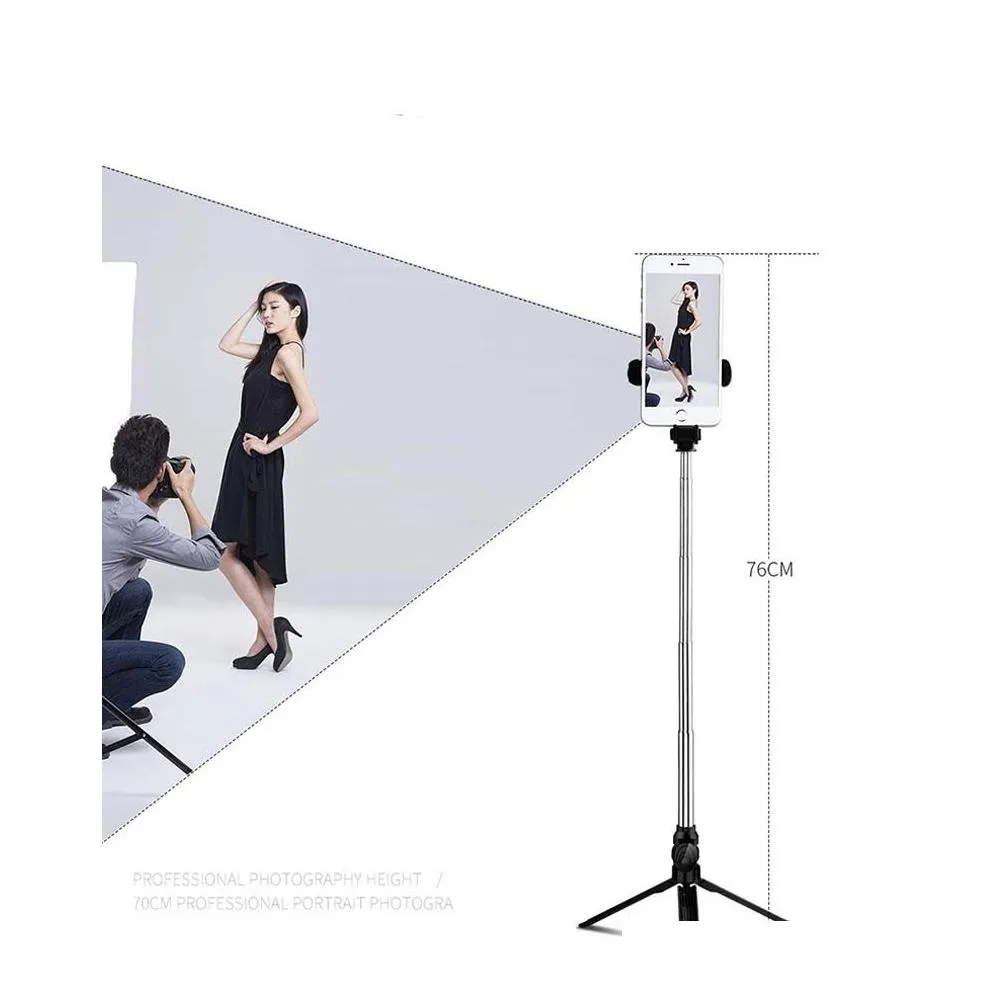 foldable bluetooth selfie live tripod multi-function mobile phone selfie stick aluminum alloy with abs 3color