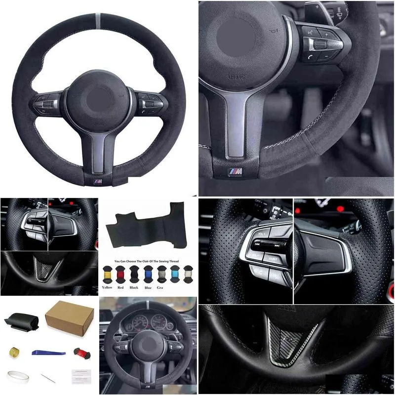 Steering Wheel Covers Black Suede Car Steering Wheel Er For M Sport F30 F31 F34 F10 F11 F07 X1 X2 X3 F25 F32 F33 F36 F48 F39 Accessori Dhucs