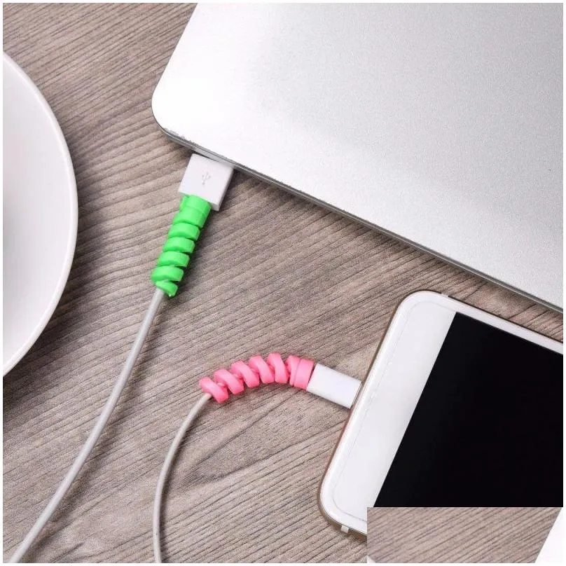 colorful spiral data cable protector applicable to mobile phone original charging cable anti-fracture protective cover saver 