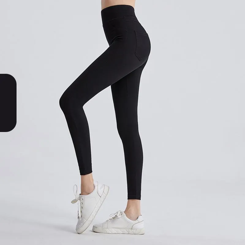 yoga pants imitating denim high-waisted hip lift peach pants tight  stretch sports pants abdominal fitness pants women