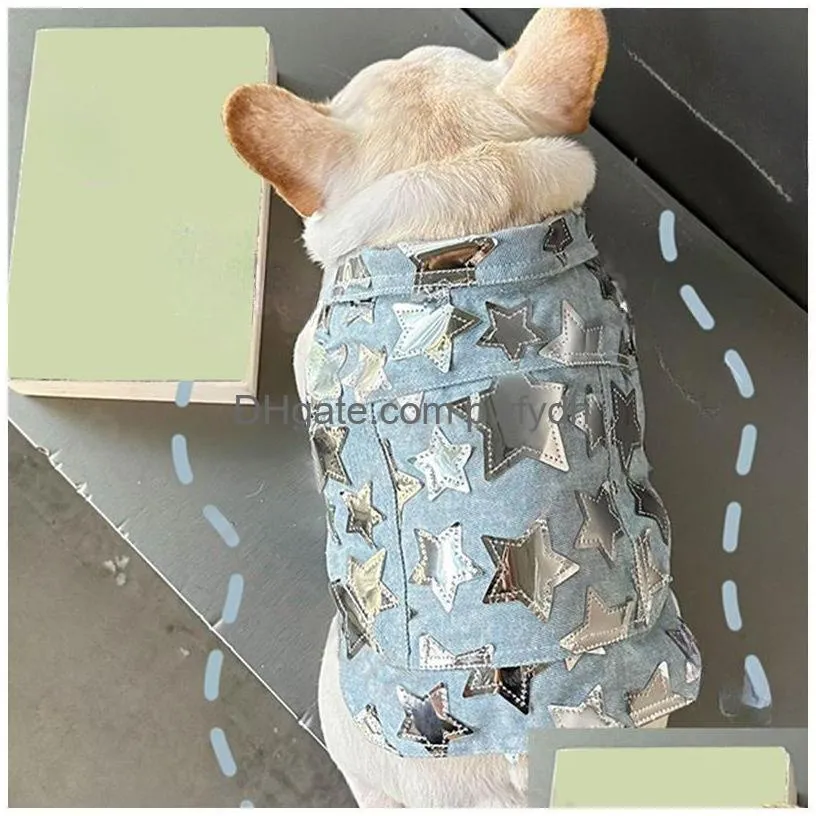 fashion dog denim button jacket designer dog cat print thin waistcoat schnauzer bichon corgi teddy pet sweatshirt vest