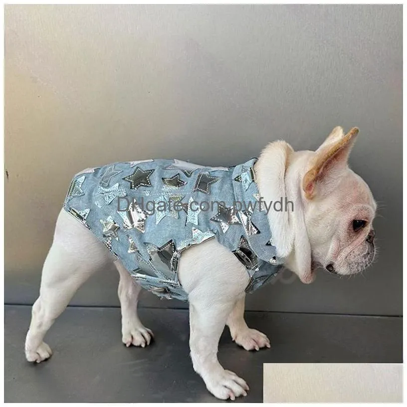 fashion dog denim button jacket designer dog cat print thin waistcoat schnauzer bichon corgi teddy pet sweatshirt vest