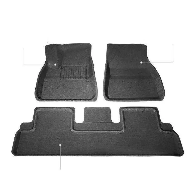 Floor Mats & Carpets For Tesla Model 3 2021 Floor Mat Waterproof Non-Slip Modified Model3 Accessories 3Pcs/Set Fly Surrounded Special Dhjfp