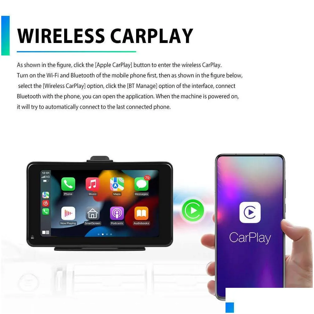 s podofo universal 7 car radio multimedia video player portable wireless  carplay android auto touch screen for bmw vw kia