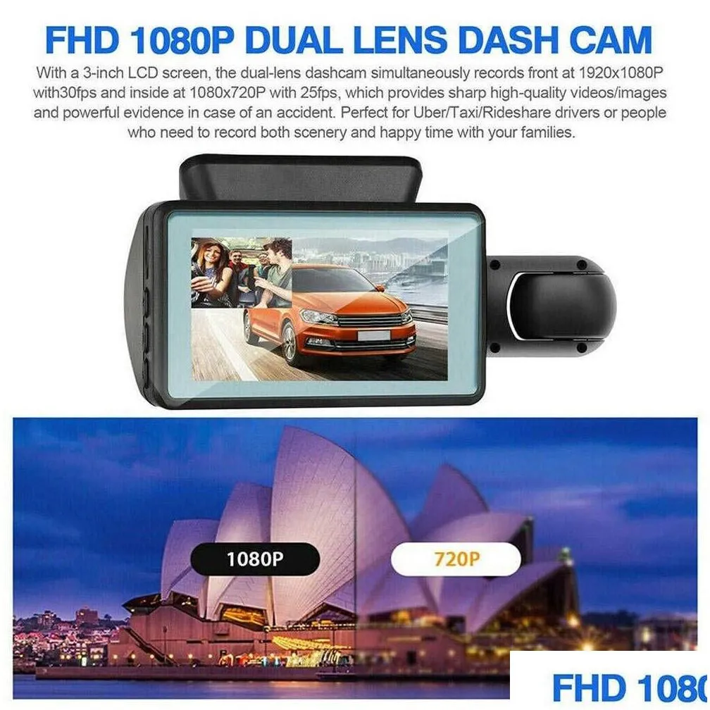 Car Dvr Dvrs 2022 Dashcam Dual Hd Inside Front Rear Camera 2 Lens Recorder Recorders Dash Cam Wide Angle Night Visionhkd230701 Drop Dhel2