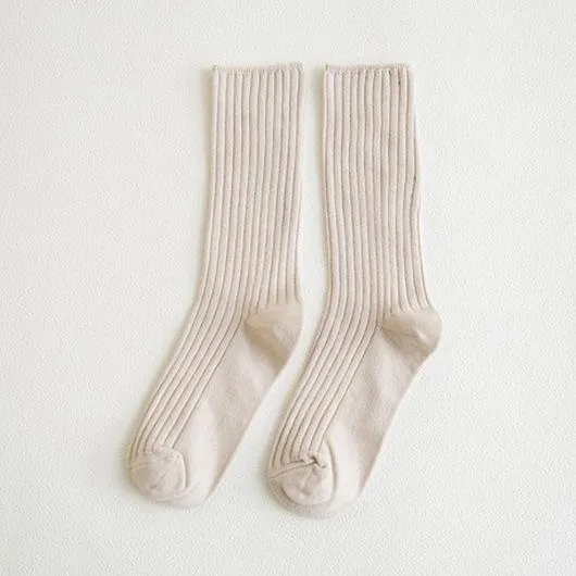 fall/winter vertical striped pile socks for women fall/winter cotton socks drawn mid-tube stockings all cotton preppy candy colored socks for women