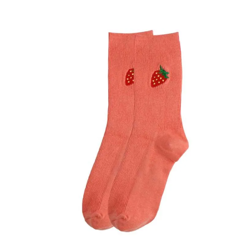 autumn/winter embroidered fruit cotton socks womens socks pile socks vintage embroidered stockings