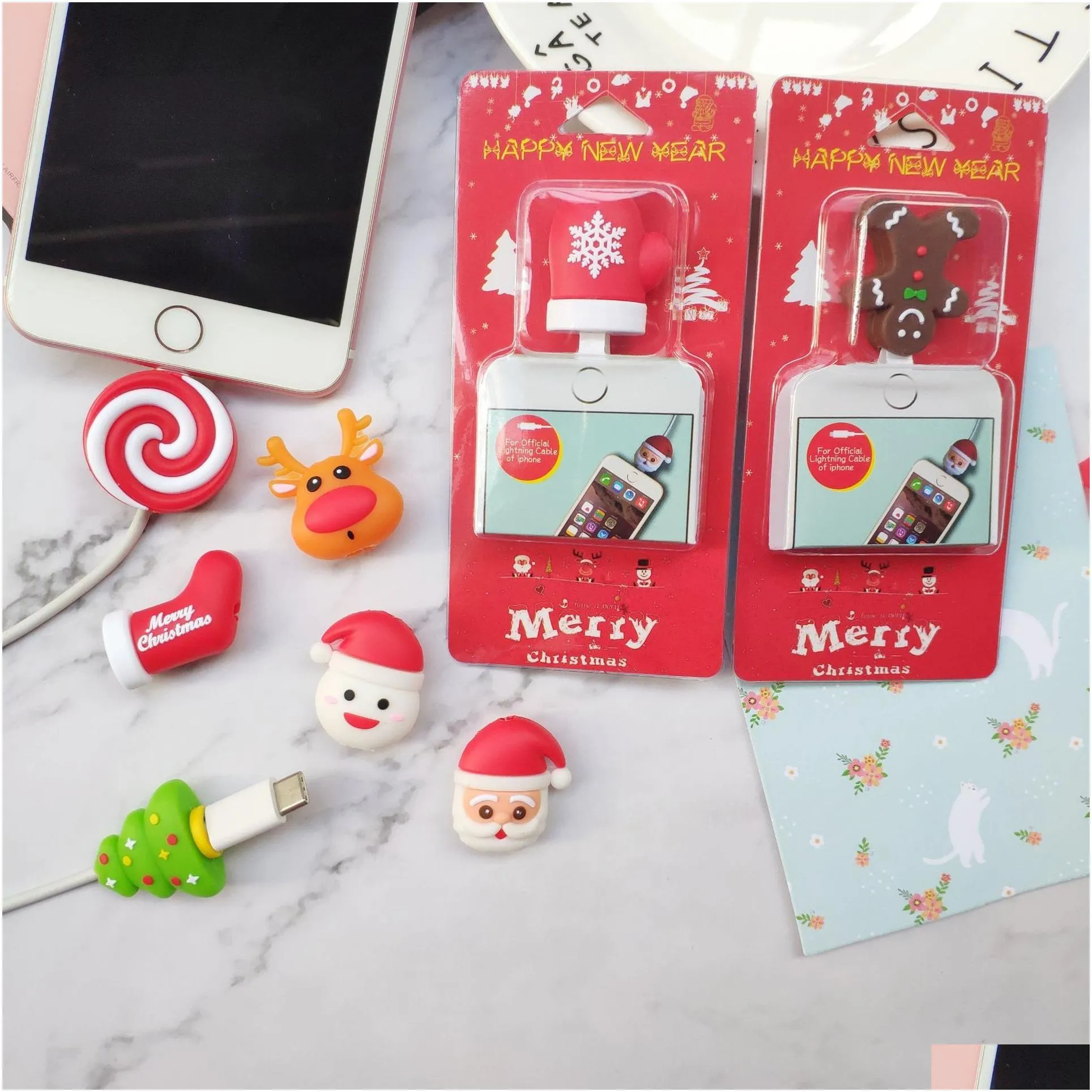 cable data line protector lovely animal bite protection organizer winder christmas xmas chompers charging wire holder biting iphone