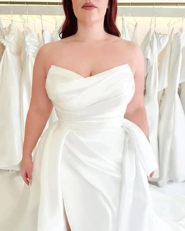 2024 Arabic Sexy Vintage A Line Wedding Dresses Sweetheart Organza Sleeveless Plus Size Bridal Gowns Overskirts Detachable Train Side Split