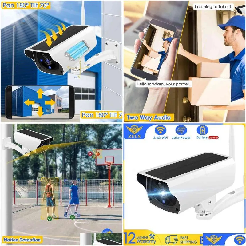 wifi video surveillance camera solar panel battery charge 1080p wireless security camera outdoor motion alarm home cctv ip cam