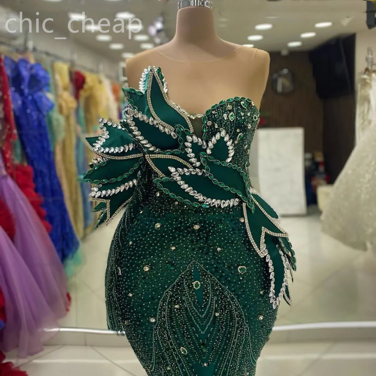 2024 Aso Ebi Dark Green Mermaid Prom Dress Sequined Beaded Crystals Evening Formal Party Second Reception Birthday Engagement Gowns Dresses Robe De Soiree ZJ433