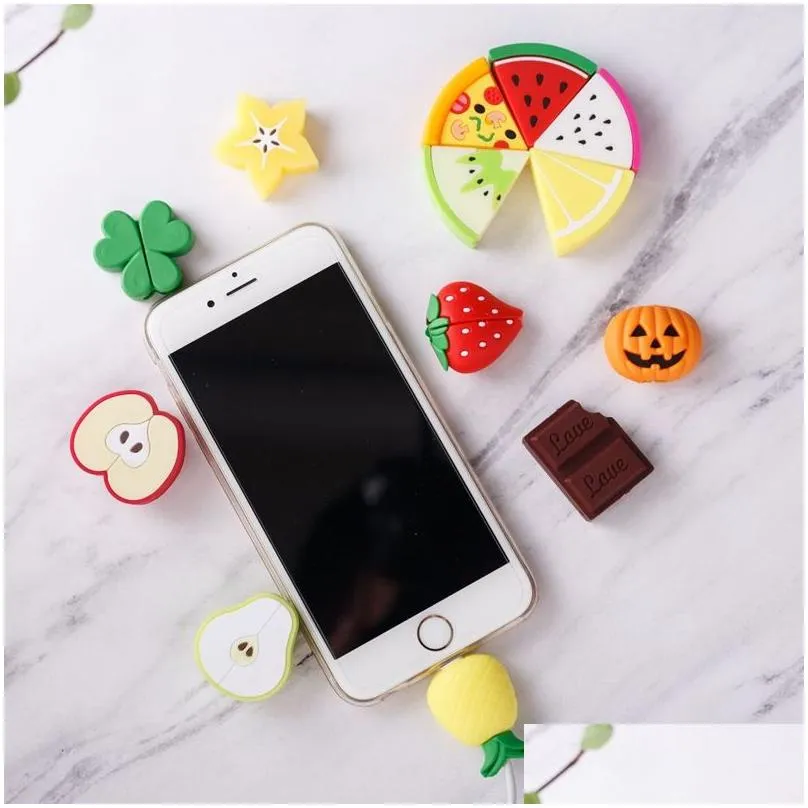 soft cute cartoon fruit cable bite phone  cable protector cord data line cover decorate smartphone wire accessories1788008