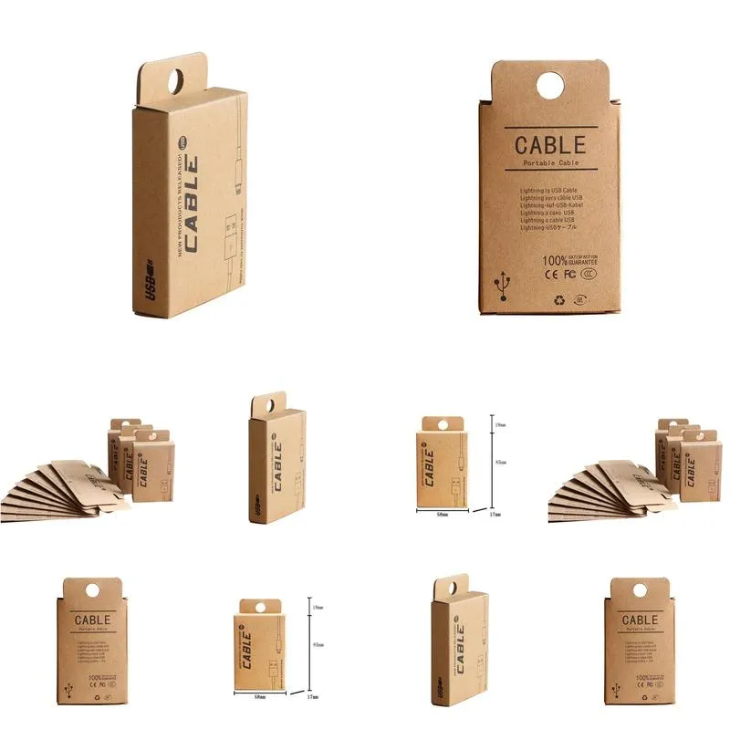 100 pcs wholesale custom package box for 1.5m usb cable for iphone samsung retail kraft paper packaging packing