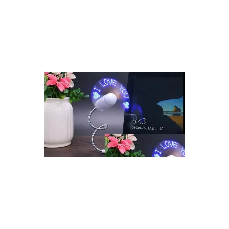  flexible led flash usb fan with real time temperature display soft blades usb gadgets high quality2736526