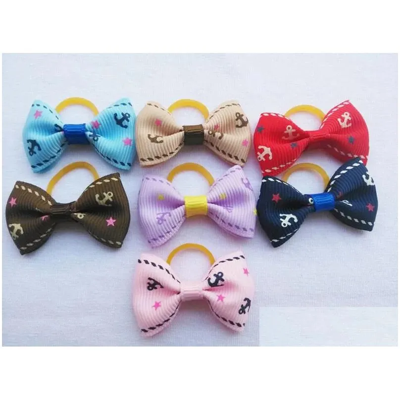 100 pieces/lot cute ribbon pet grooming accessories handmade small dog cat hair bows with elastic rubber band 121 colors lj201130